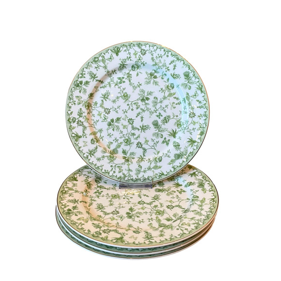 Grace Teaware Porcelain Dinner Plates 10.5" Green & White Floral Set of 4 New - Picture 9 of 13